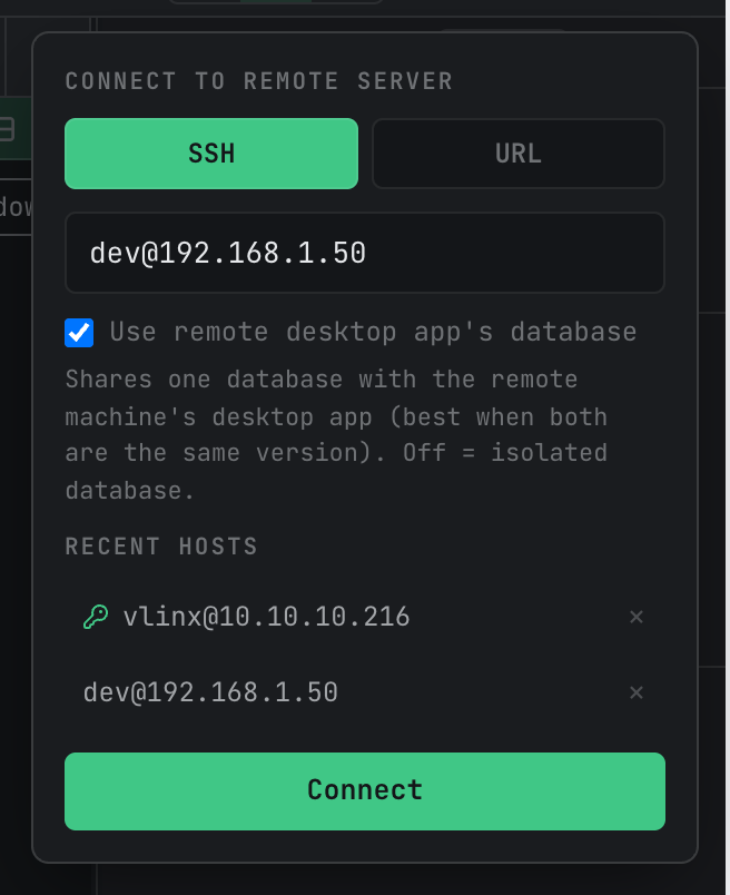 Connect to Remote · SSH mode