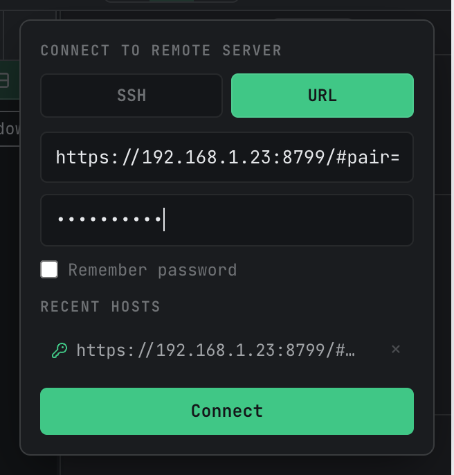 Connect to Remote · URL mode