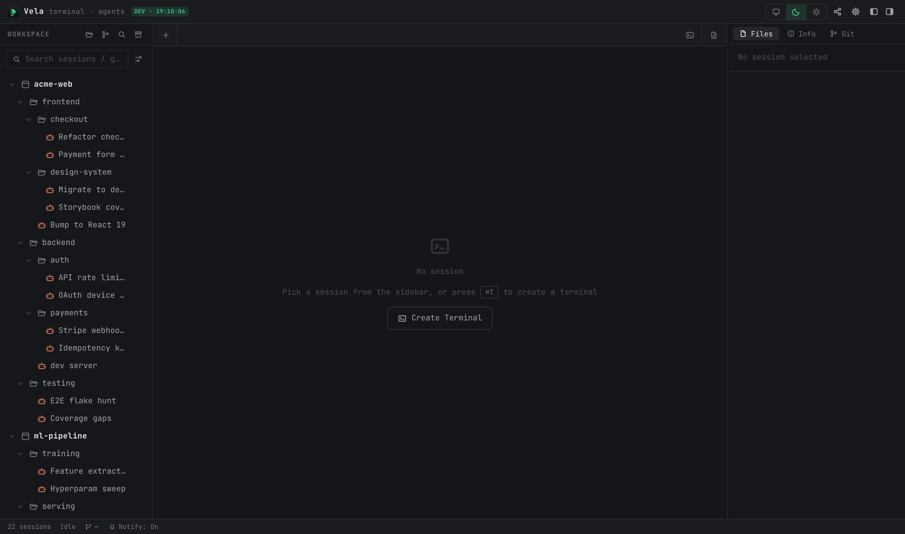 Center pane with no session open