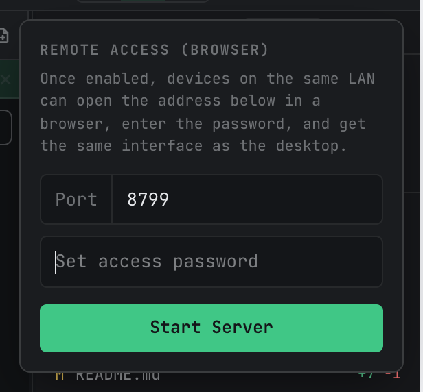 Remote Access panel · not running