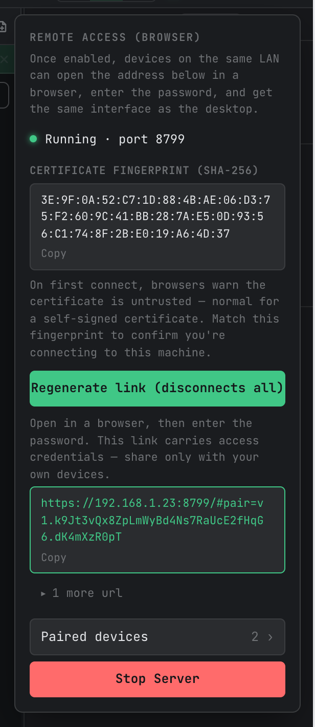 Remote Access panel · running