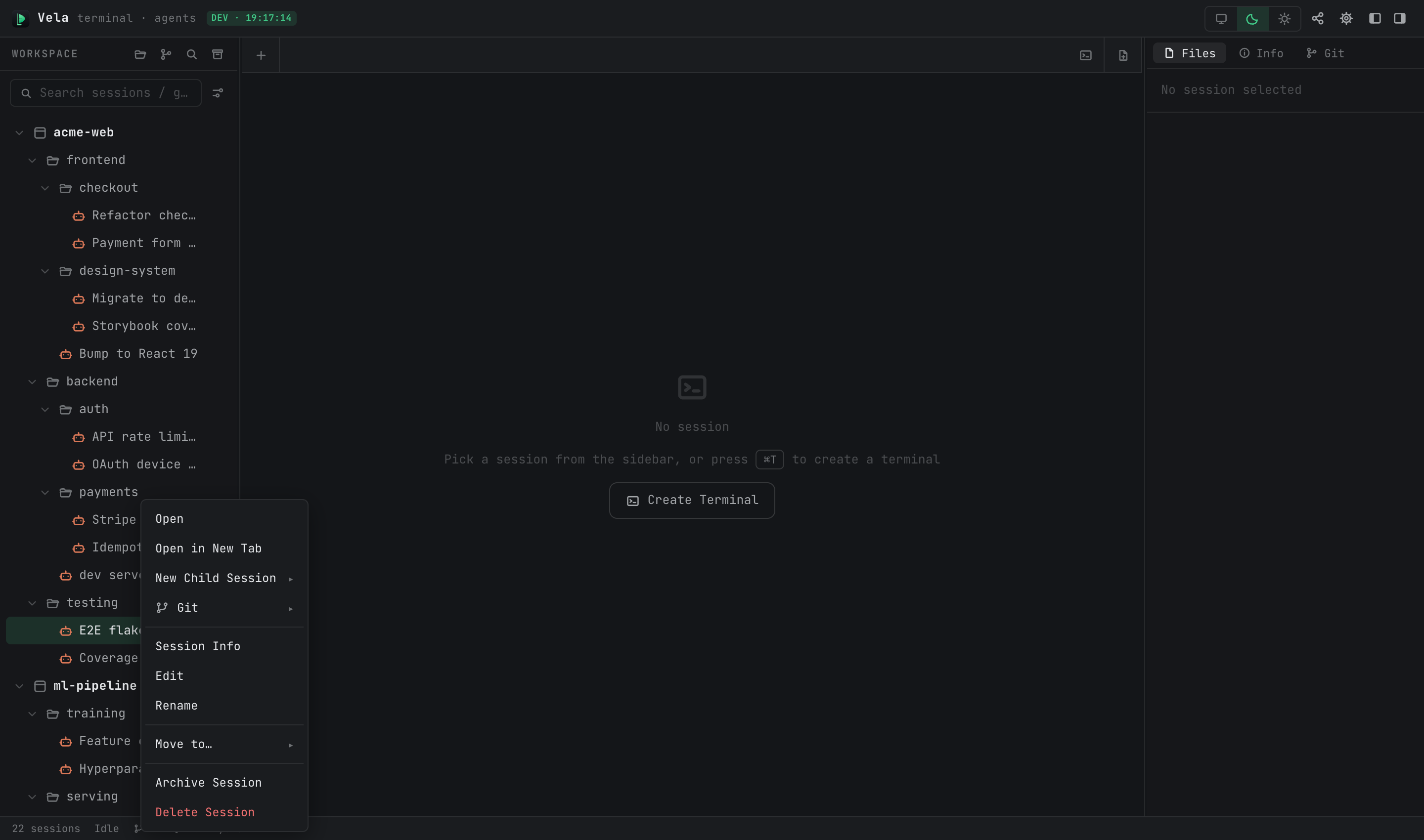 Session context menu