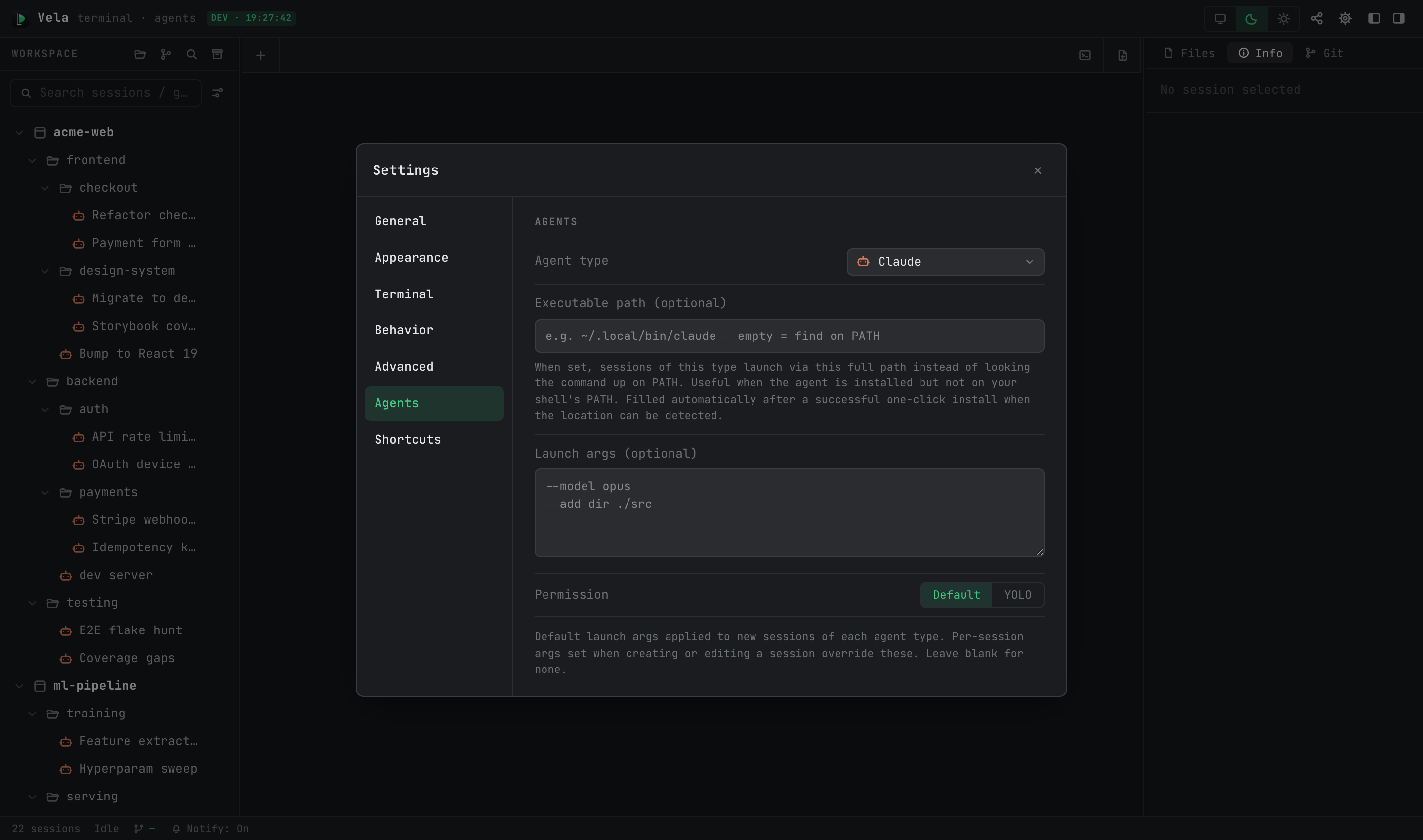 Settings · Agents